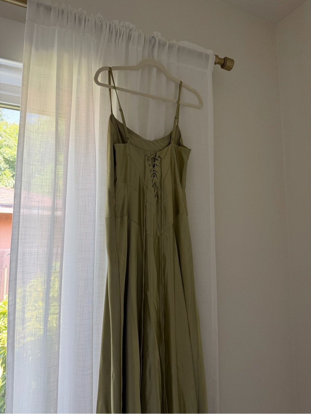 Anthropologie Olive Satin Slip Maxi Dress - Picture 5 of 7